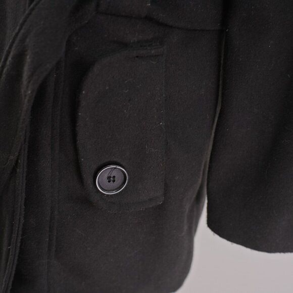 Metaphor Medium Black Double Breasted Belted‎ Hooded Polyester Blend Overcoat - Picture 4 of 11